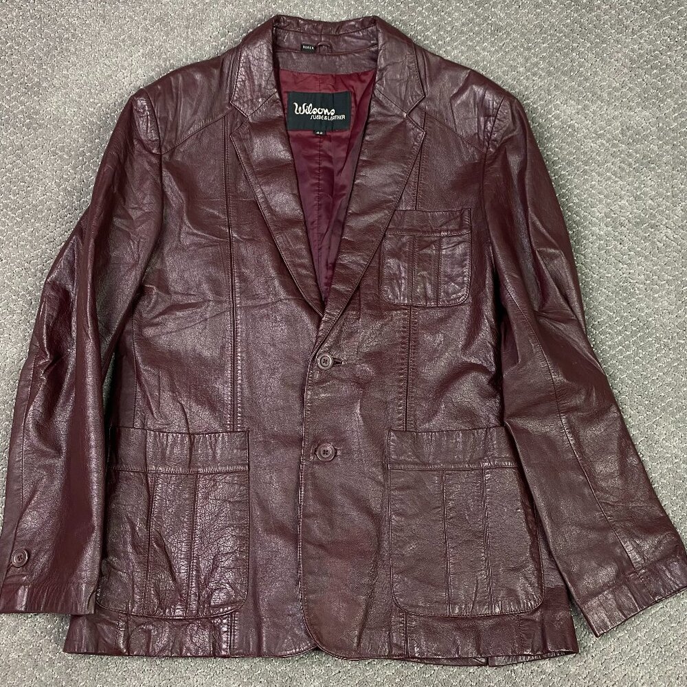 Vintage Wilsons Leather Jacket Blazer Men's 42 Fits 38-40 Burgundy Oxblood 70s